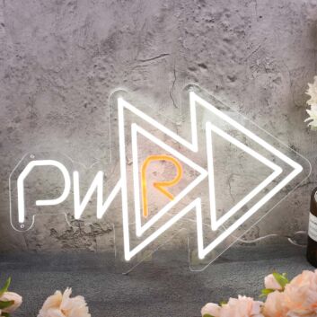 PWR With Fast Forward Key White Neon Sign