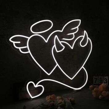 Angle And Devil Heart White Neon Sign