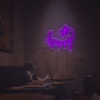 Happy With Flower LED Neon Sign