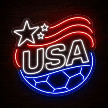 USA Soccer American Flag LED Neon Sign, Patriotic Red White & Blue Waving Stripes Sports Wall Decor Light, Team Football Star Silhouette Light for Man Cave, Bar, Fan Cave Event Display