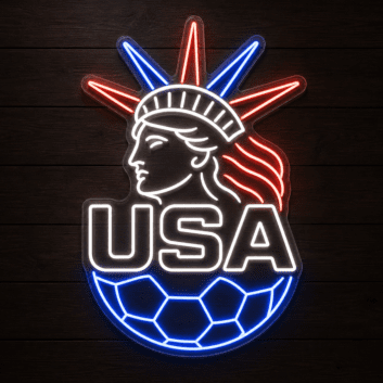 USA Soccer Statue of Liberty LED Neon Sign, Patriotic Red White & Blue Team Sports Wall Decor Light, American Football Lady Liberty Silhouette Light for Man Cave, Bar, Fan Cave Event Display