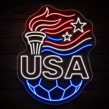 USA Soccer Crest Shield LED Neon Sign, Patriotic Red White & Blue Team Sports Wall Decor Light, American Football Emblem Silhouette Light for Man Cave, Bar, Fan Cave Event Display