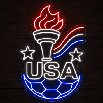 USA Soccer Cowboy Boot LED Neon Sign, Patriotic Red White & Blue Western Sports Wall Decor Light, American Football Boot Silhouette Light for Man Cave, Bar, Fan Cave Event Display