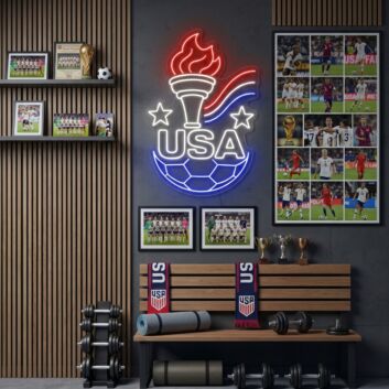 USA Soccer Cowboy Boot LED Neon Sign, Patriotic Red White &amp; Blue Western Sports Wall Decor Light, American Football Boot Silhouette Light for Man Cave, Bar, Fan Cave Event Display