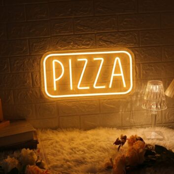 Text Pizza Neon Sign Classic Slice in Bright Lights