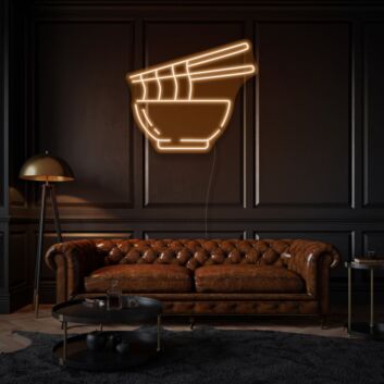 Noodles In Bowl Neon Delight for Asian Cuisine Lovers