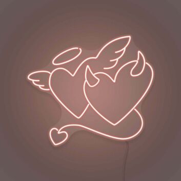 Angel and Devil Hearts Neon Art Playful Duality and Temptation