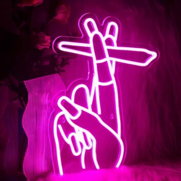 Two Fingers Holding a Cigarette LED Neon Sign
