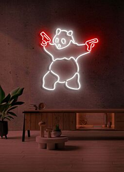 Panda Holding Two Pistols LED Neon Sign