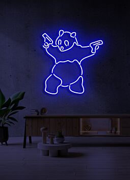 Panda Holding Two Pistols LED Neon Sign