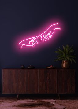 Touching hands Neon Connection and Humanity in Light