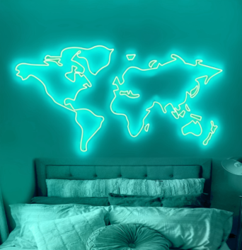World map Diverse Neon Display Celebrating Global Connections