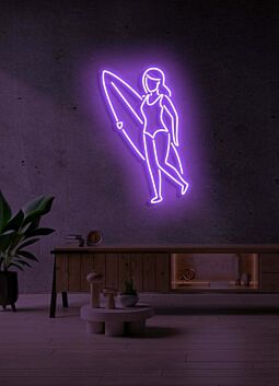 Surfer Girl with Surfboard LED Neon Sign – From 30 in