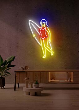 Surfer Girl with Surfboard LED Neon Sign – From 30 in