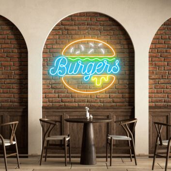 Customize Burgers Irresistible Neon for Fast Food Outlets