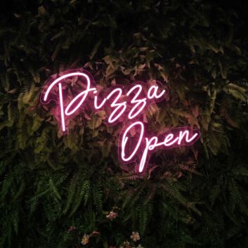 Pizza Open Welcome Pizza Lovers with Bright Neon