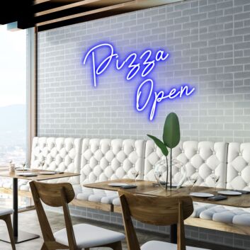 Pizza Open Welcome Pizza Lovers with Bright Neon