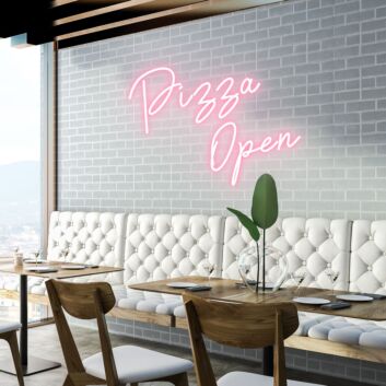 Pizza Open Welcome Pizza Lovers with Bright Neon