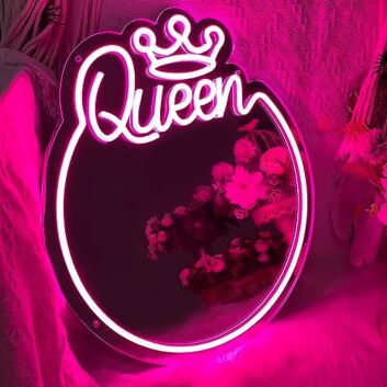 Elegant Queen and Crown Neon Mirror Art