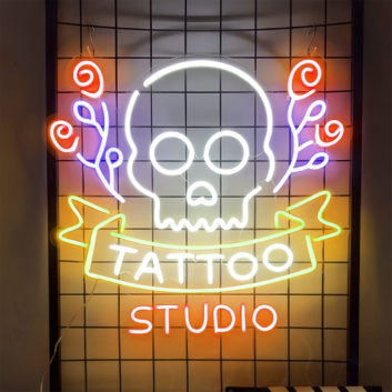Custom Skull Tattoo Studio LED Neon Sign