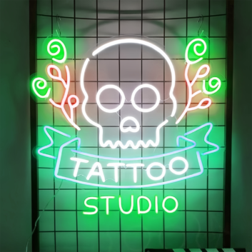 Custom Skull Tattoo Studio LED Neon Sign