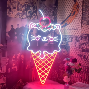 Purrfect Treat Cat Shaped Ice Cream Neon Sign