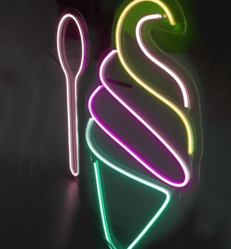 Soft Serve Ice Cream Cone with Spoon LED Neon Sign