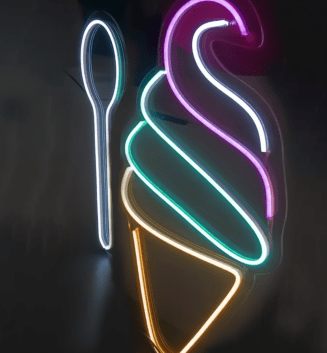 Soft Serve Ice Cream Cone with Spoon LED Neon Sign