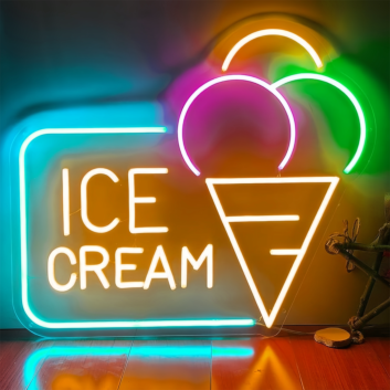 Framed ICE CREAM Text and Cone LED Neon Sign