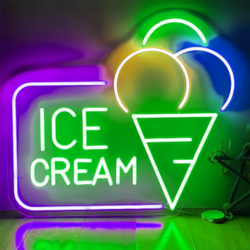 Framed ICE CREAM Text and Cone LED Neon Sign