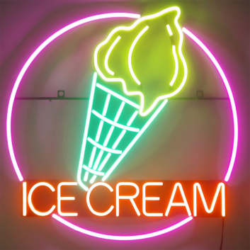 Round Ice Cream Cone and Text LED Neon Sign