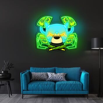 Money Bear Cartoon LED Neon Acrylic Artwork