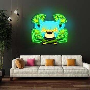 Money Bear Cartoon LED Neon Acrylic Artwork