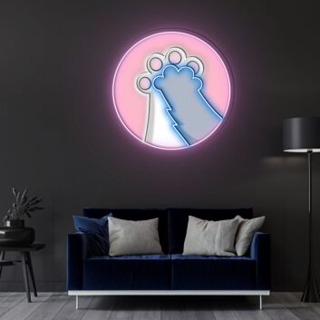 Cat Paws in Pink Circle LED Neon Acrylic Artwork