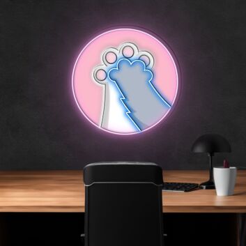 Cat Paws in Pink Circle LED Neon Acrylic Artwork