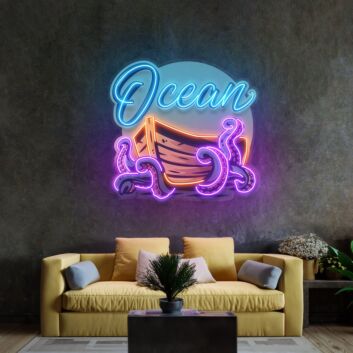 Ocean Boat and Octopus LED Neon Acrylic Artwork