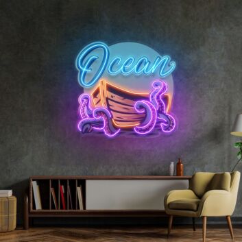 Ocean Boat and Octopus LED Neon Acrylic Artwork