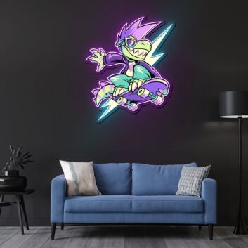 Skateboarding Dinosaur LED Neon Acrylic Artwork