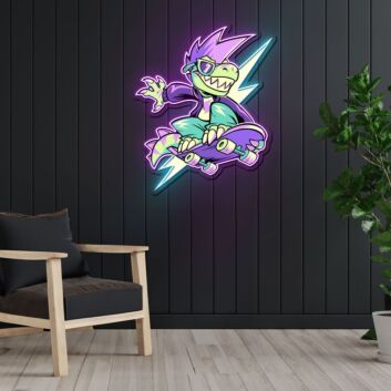 Skateboarding Dinosaur LED Neon Acrylic Artwork
