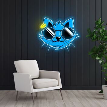 Cool Blue Cat with Sunglasses LED Neon Acrylic Artwork