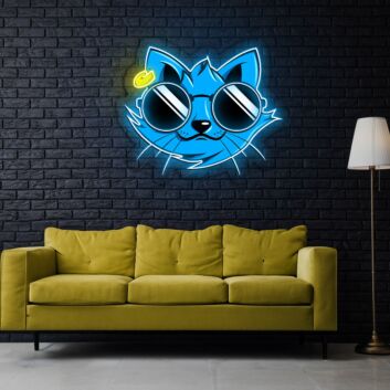 Cool Blue Cat with Sunglasses LED Neon Acrylic Artwork