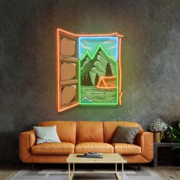 Camping On Hills Led Neon Sign Light Pop Art
