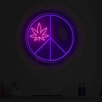 Cannabis Leaf Peace Sign LED Neon Sign