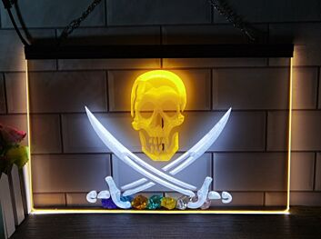 Pirates Skull and Swords Two Tone Hanging Neon Sign