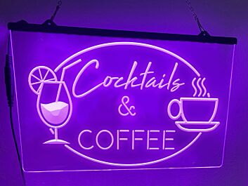 Cocktails and Coffee Hanging Neon Sign