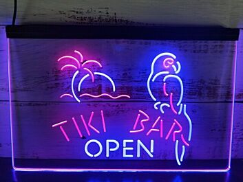 Tiki Bar Open Two Tone Hanging Neon Sign