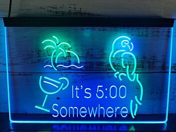 It&#039;s 5:00 Somewhere Parrot Two Tone Hanging Neon Sign