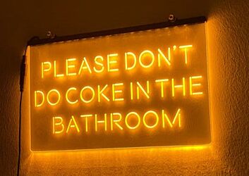 Please Don&#039;t Do Coke in the Bathroom Hanging Neon Sign