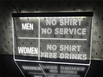 No Shirt No Service Funny Hanging Neon Sign