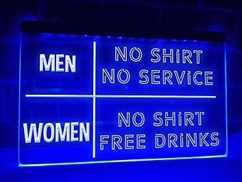 No Shirt No Service Funny Hanging Neon Sign